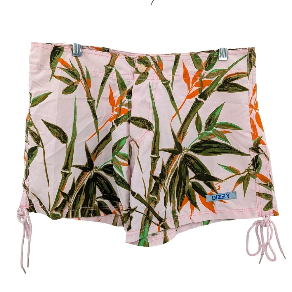 Dizzy Pink Tropical Print Shorts Y2K Beachcore‎ Bamboo